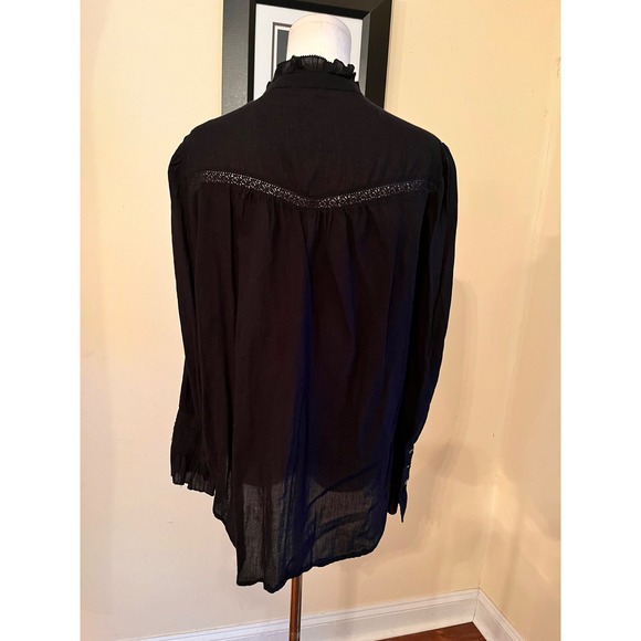 Sundance Louisa Black Cotton Gauze Crochet Lace Boho Blouse Medium - Picture 7 of 7